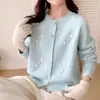 Cárdigan de punto imitación piel de visón, con cuentas, estilo francés, nuevo diseño otoño/invierno, suéter holgado, prenda exterior para mujer