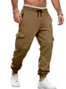 Calça jogger de trabalho masculina para exportação transfronteiriça outono/inverno, calça comprida casual com grandes bolsos laterais, cós elástico e cordão