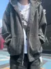 Moletom Cardigan Retrô Americano Masculino Outono e Inverno Jaqueta Tweed Chenille Hoodie Pesado Rígido para Casal