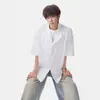 Camisa Masculina de Seda Gelada de Manga Curta para o Verão Casual Solta Fresca High-End Resistente a Amassados Tendência Marca Camisa de Manga Média Jaqueta Top