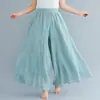 Calça Pantalona Lotte 2026 Cor Sólida Estilo Mori Girl Tamanho Grande Algodão-Linho com Cintura Elástica, Calça Pantalona Flare Estilo Étnico
