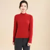 Camisa básica de outono e inverno com gola semi-alta e forro de fleece, espessa, quente, justa, manga longa, camada interna de tricô, macia, confortável e versátil