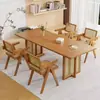 Juego de mesa y sillas de comedor de madera maciza para uso doméstico, diseño simple para espacios pequeños, mesa de comedor estilo nórdico, mesa rectangular de ratán estilo wabi-sabi