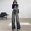 Jeans Retro Americanos Extragrandes para Mujeres Altas, Pantalones de Pierna Ancha Sueltos de Cintura Alta con Caída, Pantalones de Longitud de Piso Estilo Urbano