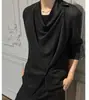 Camisa de proteção solar gola alta estilo coreano, caimento solto, top de malha de manga longa, base de cor sólida, camisa leve casual versátil masculina de cor sólida