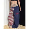 Calça de moletom larga AVICKK "Gêmeos" estilo retrô americano, bordada com estrelas em duas cores, calça esportiva hip-hop para dança de rua