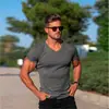 Deseo Amazon Europa y Estados Unidos comercio exterior transfronterizo verano hombres deportes fitness ocio color liso cuello en V manga corta hombres