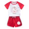 Conjunto infantil de manga curta com estampa de desenho Hello Kitty Verão 2023 novo conjunto de duas peças com shorts finos da moda para meninas
