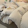 Conjunto de cama de algodão lavado simples escandinavo de quatro peças, colcha listrada de algodão puro, lençóis, conjunto de cama de três peças