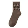 Calcetines de Algodón Puro para Mujer Estilo Étnico Fair Isle de Media Pantorrilla Retro Antibacterianos Resistentes al Olor Versátiles Calcetines Largos Fábrica de Origen