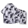 Camiseta de manga corta para hombre con estampado floral estilo tinta, camisa de playa holgada talla grande, conjunto retro de dos piezas estilo Hong Kong al por mayor