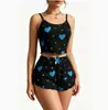 Conjunto de Duas Peças de Camisola com Costelas e Shorts Estampado de Coração Europeu e Americano Estilo Doce Puro Desejo Verão Roupa de Exterior Roupa de Casa