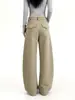 Pantalones de traje caqui de alta gama para mujer, pantalones de otoño con corte recto adelgazante, ajuste casual, cintura alta, diseño de pierna ancha, adecuados para figuras petite