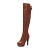 Botas Martin de otoño e invierno para talla grande, punta redonda, tacón ultraligero, plataforma impermeable, cremallera lateral, tacón fino, versátiles, suela suave, botas largas de color liso
