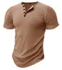 Camiseta atlética de manga corta ajustada para hombre, ajuste muscular, comercio exterior, fitness, acanalada elástica, ajustada, color liso, estilo americano Henley