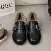 Zapatos Bean Bean 2026 Otoño/Invierno Nuevos Zapatos Pequeños de Cuero para Mujer Invierno Felpa Caliente Estilo Mocasines Cómodos Suela Plana Zapatos de Piel Sencillos para Mujer