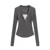 Top Delgado de Punto Fino con Mangas Largas, Trenzado, Estiliza la Figura, Cintura Ceñida, Puramente Atractivo, Estilo Dulce y Picante, Falso Dos Piezas, Top Corto