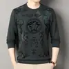 Sudadera de punto con cuello redondo para hombre 2025 Primavera/Otoño Manga larga Estampado completo Camiseta joven de negocios