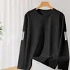 Temporada de primavera y otoño, camiseta lisa popular de manga larga, corte holgado, cuello redondo, unisex, top simple y versátil