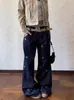 Marca de moda transfronteriza estilo americano, diseño curvo bordado de dibujos animados, nuevos jeans rectos casuales de pierna ancha lavables para hombres y mujeres