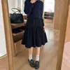 Nuevo falda midi versátil de lunares abullonada vintage de otoño con botones, falda de diseño único para mujer