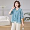 Vestido de Verano para Madre de Mediana Edad, Camiseta de Dos Piezas Falsas Bordada Estilo Chino, Top de Manga Media Estilo Occidental para Mujeres de Mediana Edad y Mayores