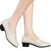 Zapatos de Moda para Mamá de Cuero Suave y Suela Blanda para Mujer, Zapatos de Salón Elegantes de Tacón Grueso Estilo Primavera Nueva, Zapatos de Trabajo, Zapatos Pequeños de Cuero Cómodos y Versátiles con Suela Blanda