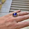 Anel Europeu e Americano Artesanal Cravejado com Diamantes Pedra Azul Esculpida Anel Vintage Masculino Amazon Modelo Novo de Alta Qualidade 2024