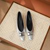 Zapatos de Tacón Medio Punta Francesa Temperamento de Diosa Hebilla de Letra X Zapatos de Tacón Grueso Zapatos Negros de Trabajo
