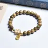 Pulseira de Sândalo Verde Natural para Atrair Riqueza e Boa Sorte, Design Original de Círculo Único para Homens e Mulheres, Item de Presente Popular, Contas Budistas de Madeira, Pulseira Colecionável