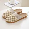 Zapatillas Tejidas de Lino con Corte de Encaje Otoñales Baotou para Mujer, Transpirables, Antideslizantes, de Interior, para el Hogar, de Algodón y Lino para Hombre