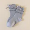 Calcetines para Niña Primavera y Otoño Algodón Niños Calcetines de Princesa con Lazo y Encaje Estilo Coreano Estilo Extranjero Niña Bebé Calcetines a Media Pantorrilla