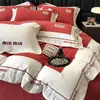 Clase de Lujo Ligero Ropa de Cama 100% Algodón de Fibra Larga Cepillado Bordado Juego de Cuatro Piezas Funda de Edredón Súper Suave Engrosada Cama Algodón Puro