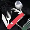 Cuchillo, Tenedor y Cuchara Plegables Multifuncionales Desmontables de Seis Piezas Operados por el Fabricante, Cubiertos Portátiles para Exteriores