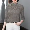 Barganha de Mercadorias de Comércio Exterior~ Camiseta Estampada de Gola Alta e Manga Longa para Mulheres de Meia-Idade, Corte Justo, Disfarça a Barriga, Moderna, Top que Reduz a Idade