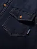 Camisa de Mezclilla Gruesa Indigo de Manga Larga Estilo Granero Retro Americano con Bolsillos, Chaqueta Camisa de Trabajo Pesado Vintage Tendencia
