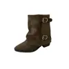 Botas femininas retrô com cinto 2026 moda salto grosso tornozeleiras detalhe de fivela moda outono novo bico fino versátil