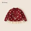 Bangxuan Ropa Infantil Otoño Punto de Lunares Navidad Niño Pequeño Moda Infantil Suéter Redondo Niña Suéter Rojo