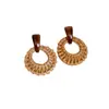 Pendientes Redondos de Resina y Ratán Aguja Plateada Estilo Verano Playa Vacaciones Pendientes Bohemios Versátiles para Mujer