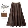 Falda de Terciopelo para Mujer Otoño e Invierno Cintura Alta Costura Fruncida Falda de Gran Oscilación Cintura Holgada de Longitud Media Falda Plisada en Forma de A A2485