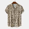 Amazon Comércio Exterior Nova Camisa Masculina Estampa de Leopardo Manga Curta Tamanho Europeu Moda Casual Camisa Solta Lapela para Homens
