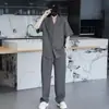 Traje Esportivo Casual Novo Estilo de Verão Estilo Old Money para Homens, Conjunto de Duas Peças de Jaqueta Cardigã e Calça de Cor Sólida Simples de Alta Qualidade