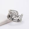 Anillo creativo multicapa trenzado de cuerda de cáñamo transfronterizo europeo y americano, plata tailandesa vintage con incrustaciones de gema, joyería de anillo envejecido