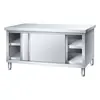 Mesa de Trabajo de Acero Inoxidable Engrosada Mesa de Operación de Cocina Estante de Almacenamiento con Puerta Corredera Gabinete Panel Tabla de Cortar