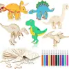 Puzzle 3D de Dinosaurio de Madera de 12 Piezas Transfronterizo Set Creativo Hecho a Mano DIY para Niños Artesanías Decorativas para Pintar Graffiti