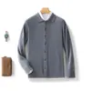 Cardigã Masculino com Gola Polo 100% Lã Camisa de Manga Longa com Gola Suéter Solto Casual de Negócios Jaqueta de Tricô de Caxemira