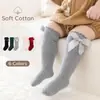 Calcetines altos para niños con lazo, calcetines 100% algodón, calcetines altos estilo princesa 100% algodón con parte superior suelta