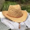 Chapéu de Palha Jazz com Renda Vazada de Aba Larga para Homens e Mulheres Chapéu de Praia para Férias de Verão para Crianças Moda Britânica Versátil