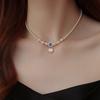 Collar con Colgante de Plata de Ley S925 con Aguamarina Natural y Perla Redonda de Agua Dulce para Mujer, Gargantilla Popular de Doble Capa