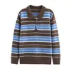 Comercio Exterior Transfronterizo Otoño e Invierno 2025 Estilo Europeo y Americano Moda Femenina Suave y Versátil Rayas de Color Contrastante Suéteres de Punto Holgados